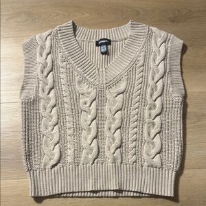 Express Oversized Cable Knit Beige Sweater Vest